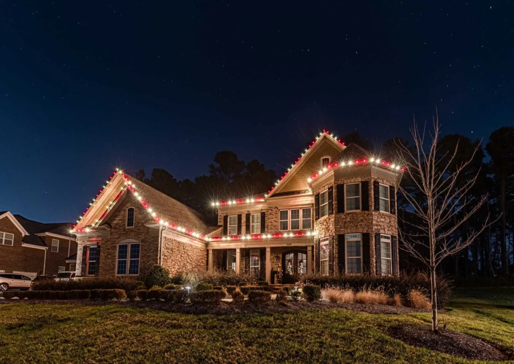 Custom Christmas lights on a Cumming area home